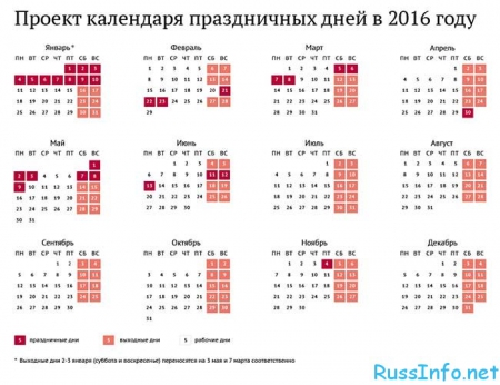 Выходные праздничные дни в 2016 году